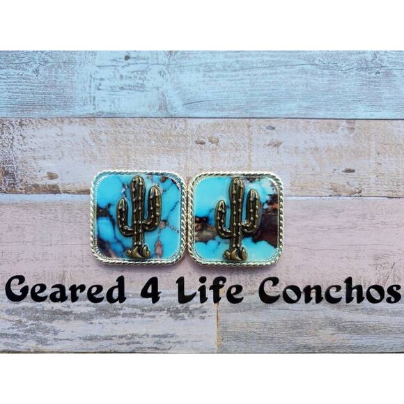 Cactus turquoise pattern conchos,horse tack, custom conchos, screwback concho - Picture 4 of 4